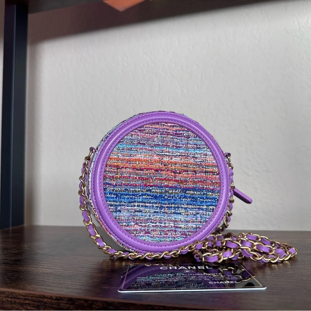 Authentic New Chanel Filigree Purple Multicolor Tweed Round Crossbody Bag - Picture 9 of 12